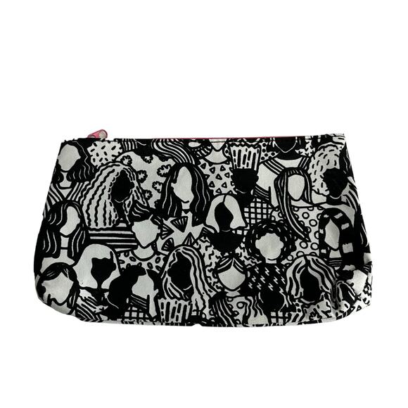 Ipsy Handbags - Ipsy X epcWitte Cosmetic Bag Pouch Black & White Faceless Heads Pink Zipper